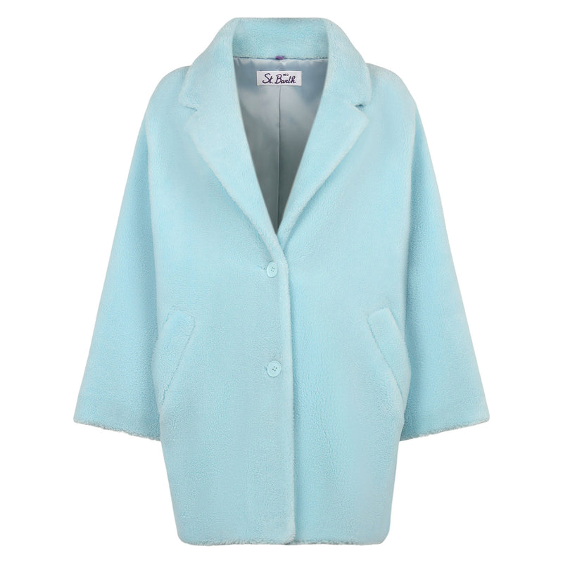 Woman coat light blue teddy fabric