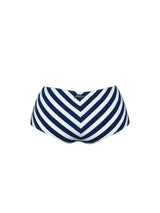 Bikini mit hohem Vintage-Badeanzug und blauem Streifenmuster