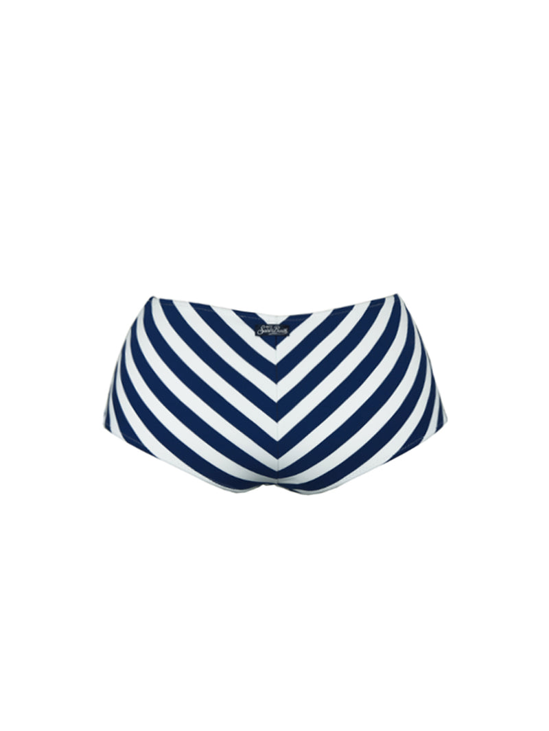Vintage High Swim Briefs Blue Stripe Print Bikini