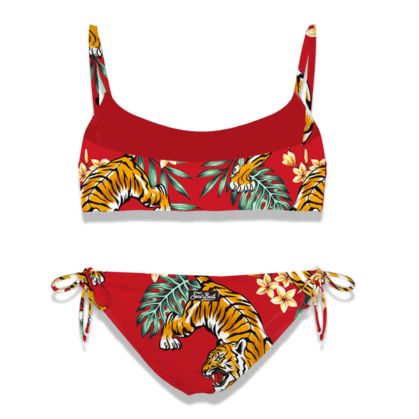 Mädchen-Bralette-Bikini mit Tiger-Print