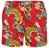 Man light fabric swim shorts with tiger print