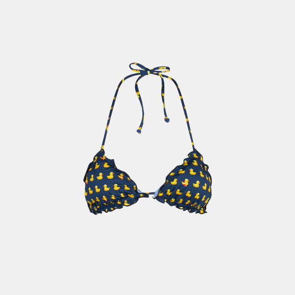 Woman triangle top swimsuit with ducky print