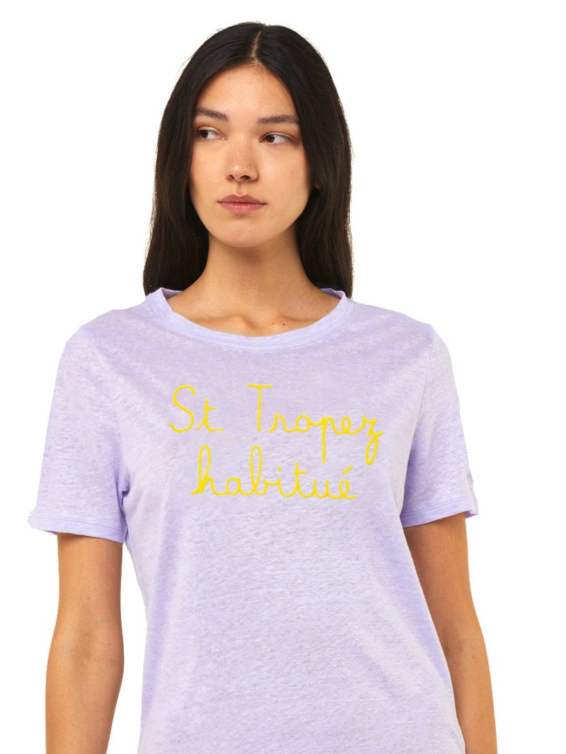 Linen t-shirt with St. Tropez Habituè embroidery