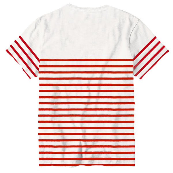 T-shirt in cotone ricamato a righe rosse
