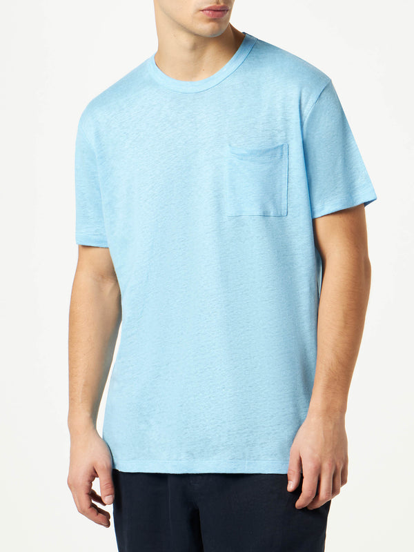 T-shirt da uomo in jersey di lino azzurro
