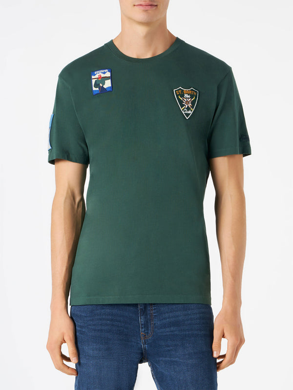 Man forest green t-shirt with patches