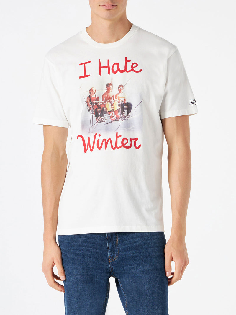 Weißes Herren-T-Shirt mit „I hate winter“-Aufdruck