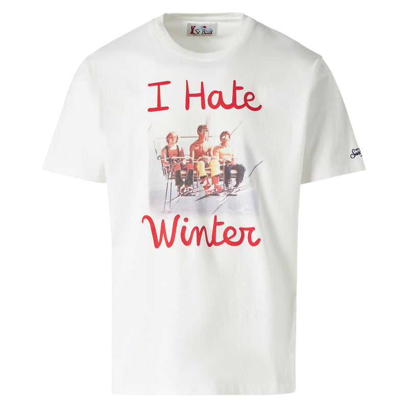 T-shit bianca da uomo con stampa "I hate winter".