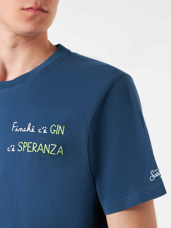 Man cotton t-shirt with finchè c'è GIN c'è SPERANZA embroidery