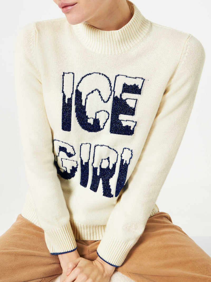Half turtleneck sweater Ice Girl lurex graphic