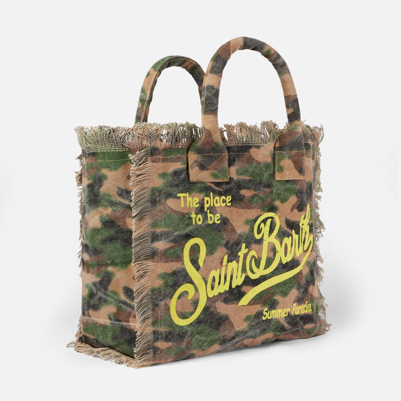 Vanity canvas shoulder bag with camouflage print