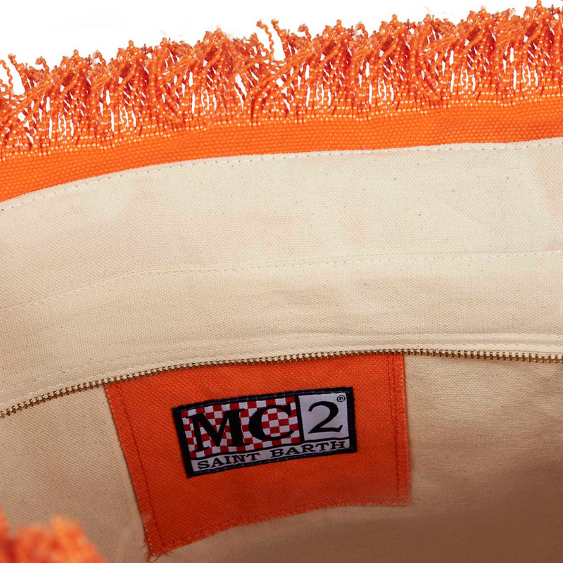 Vanity canvas orange shoulder bag with logo print