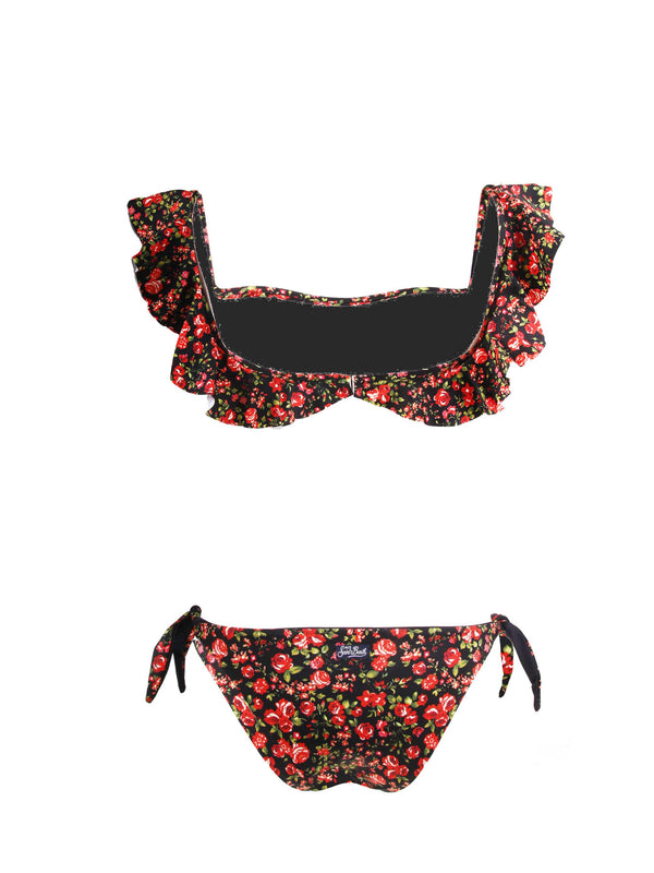 Bandeau-Bikini mit Blumenmuster und Rüschen