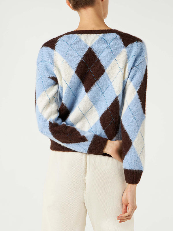 Woman cropped sweater with argyle pattern