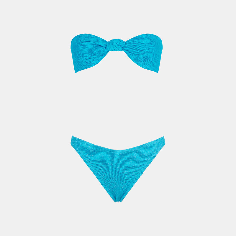 Woman dust blue crinkle bandeau bikini