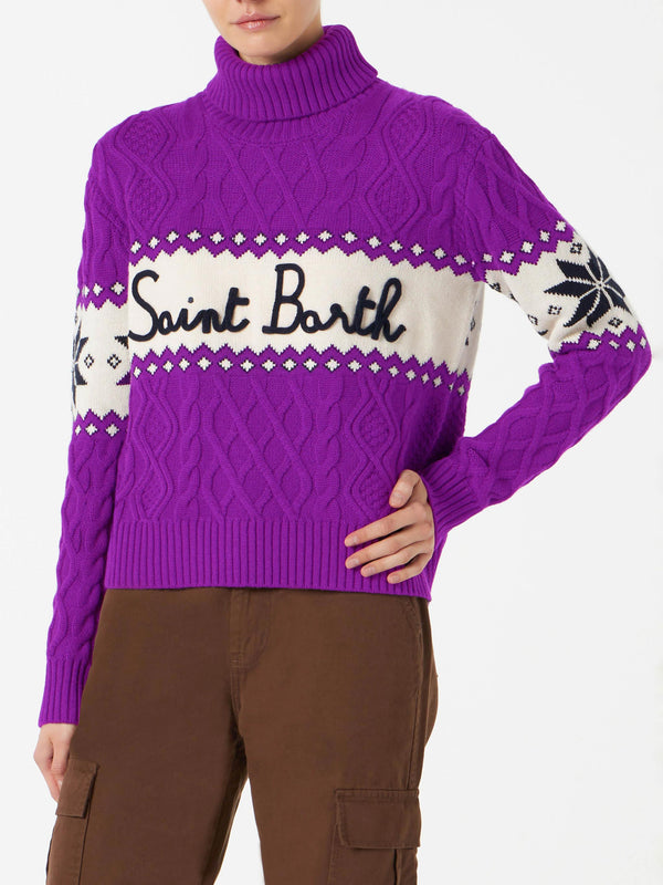 Woman half-turtleneck sweater with Saint Barth lettering