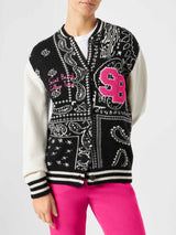 Woman college jacket with bandanna print