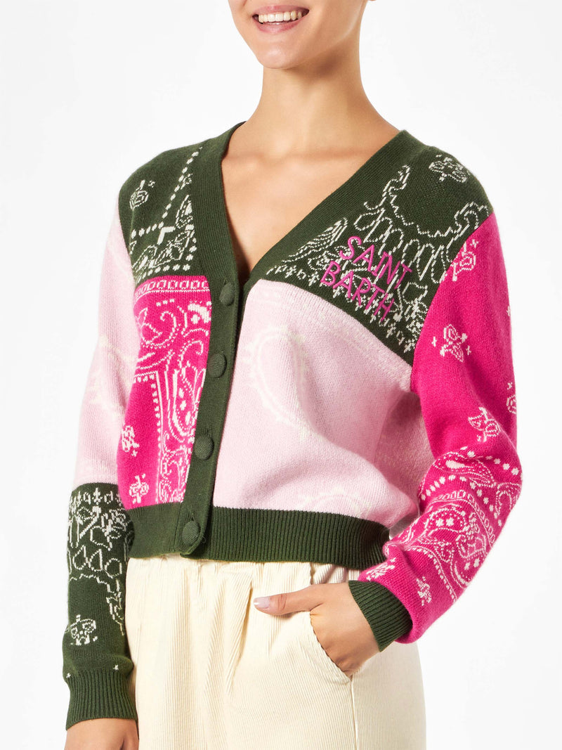 Woman cropped cardigan with bandanna print