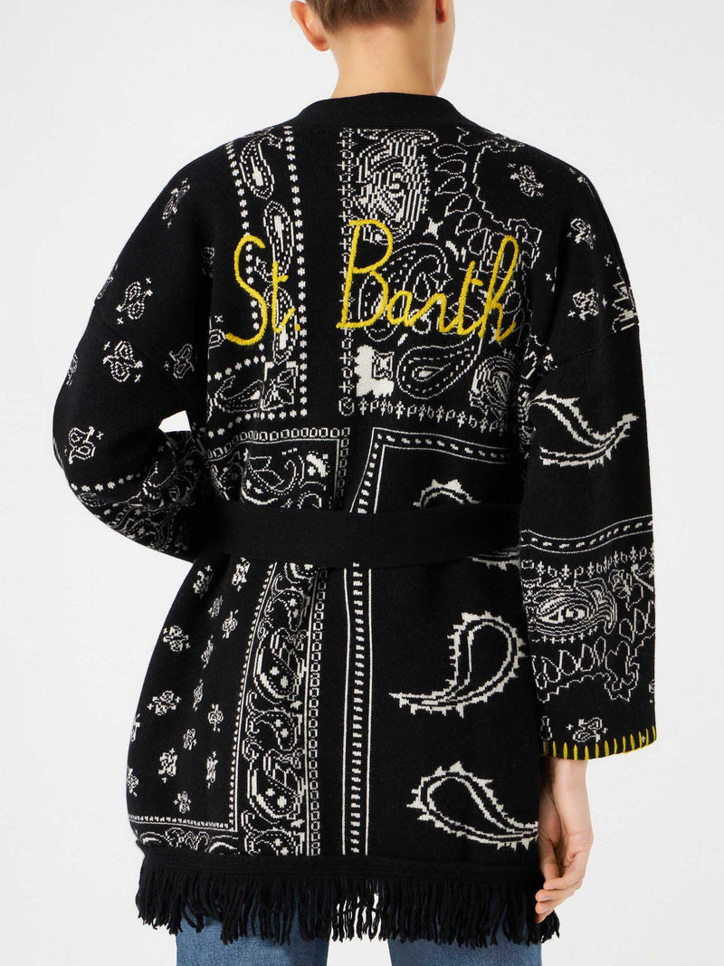 Woman bandanna coat with belt and St. Barth embroidery