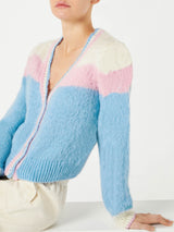 Brushed knit crop cardigan with puff sleeves