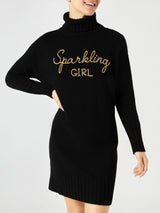 Woman knit dress with sparkling Girl embroidery