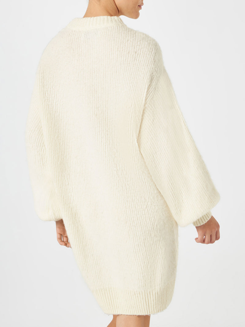 Brushed knit dress with It's cold outside embroidery