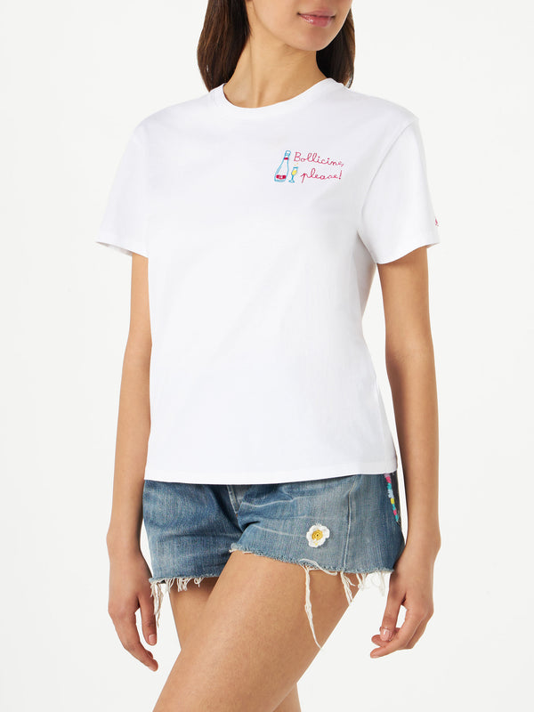 T-shirt da donna in cotone con ricamo Bollicine please! 