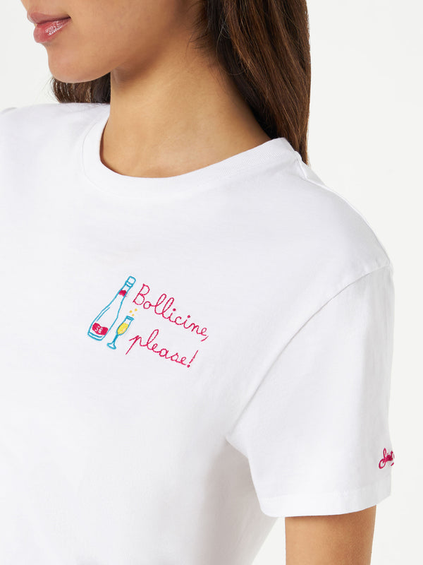 Damen-Baumwoll-T-Shirt mit Bollicine bitte! Stickerei