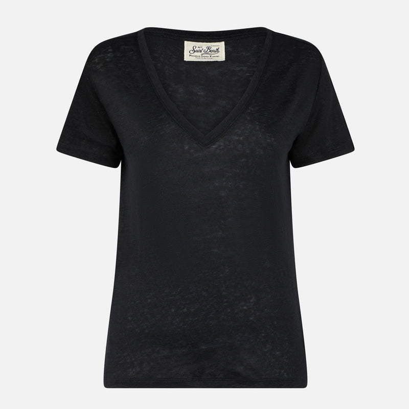 Woman black linen t-shirt