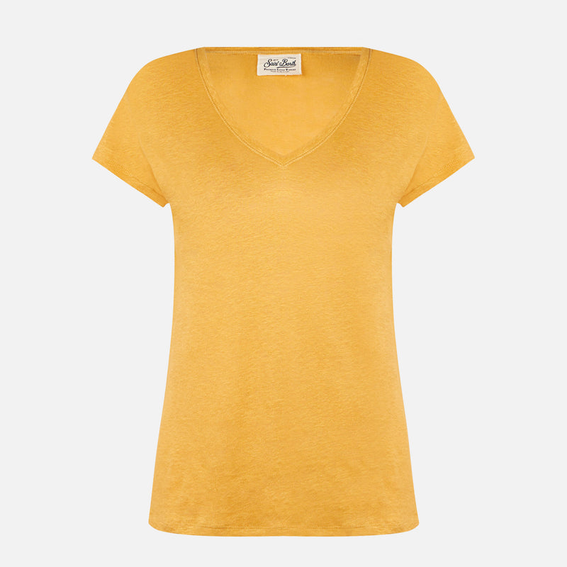 Woman ochre linen t-shirt