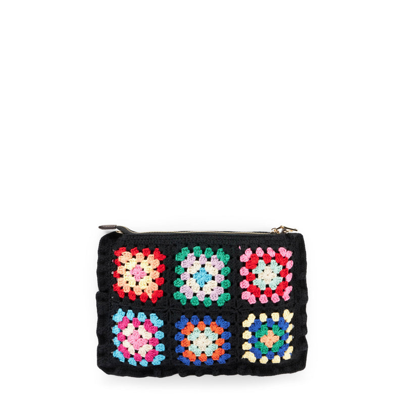 Parisienne black crochet crossbody pouch bag