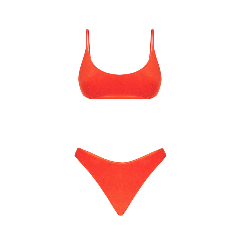 Damen-Bralette-Bikini aus orangefarbenem Frottee