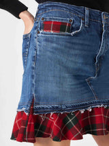 Gonna jeans vintage da donna con dettagli scozzesi