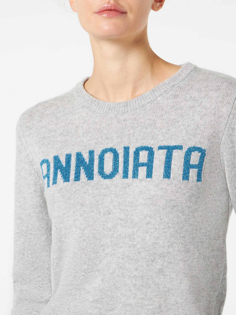Woman grey sweater with Annoiata lurex writing