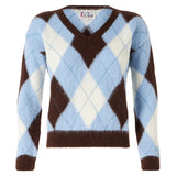 Woman cropped sweater with argyle pattern