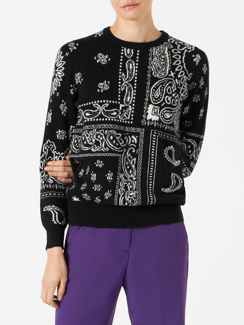 woman sweater blended cashmere black bandana pattern