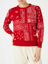 Woman sweater with red bandanna print