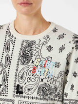 Woman sweater with bandanna print embroidery
