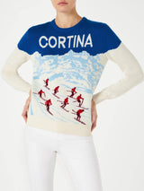 Woman sweater Cortina vintage postcard print