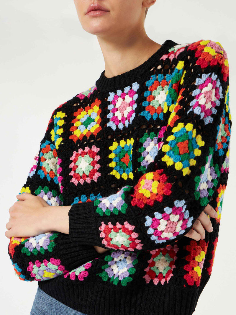 Woman multicolor crochet sweater