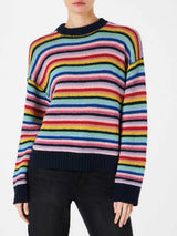 Woman multicolor striped crochet sweater