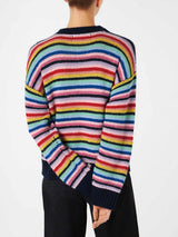 Woman multicolor striped crochet sweater