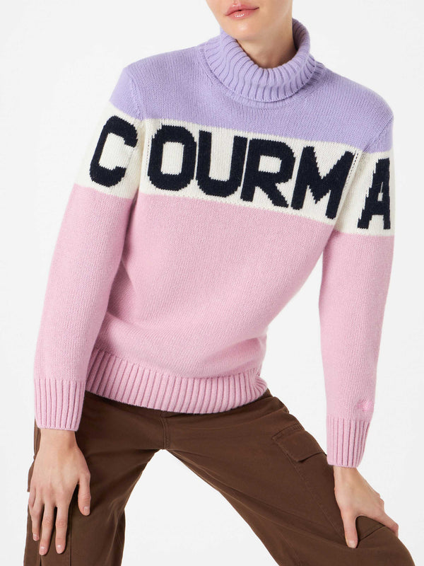 Woman turtleneck sweater with Courma lettering