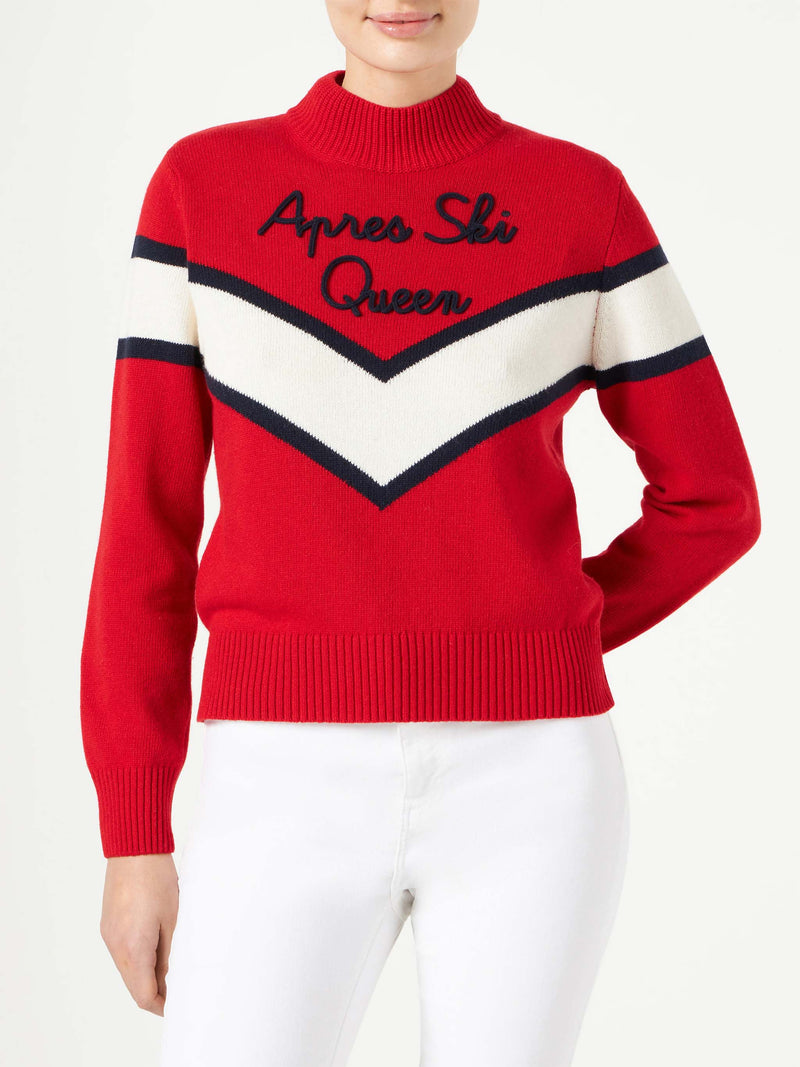 Woman half-turtleneck sweater with Apres ski Queen lettering