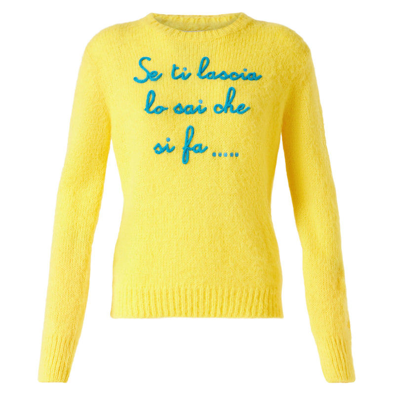 Woman yellow brushed sweater with embroidery