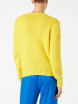 Woman yellow brushed sweater with embroidery