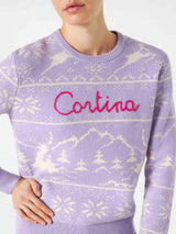 Woman sweater with Norwegian print and Cortina embroidery