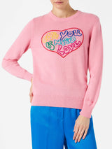 Woman pink sweater All you need is love embroidery