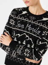 Woman sweater with Norwegian style print and Sun Moritz embroidery