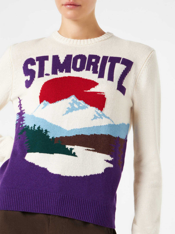Woman crewneck sweater with St.Moritz